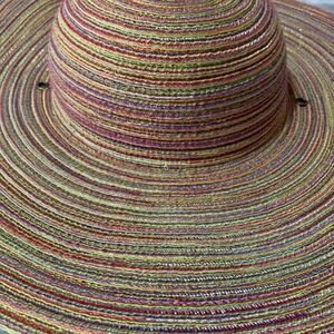 Milani Womens Rainbow Striped Wide Brim Sun Hat Metallic Shimmer BB0057 Flaw